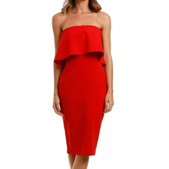 Rolla Coster Red Ruffled Classic Strapless Bodycon Dress Size M - Picture 1 of 8